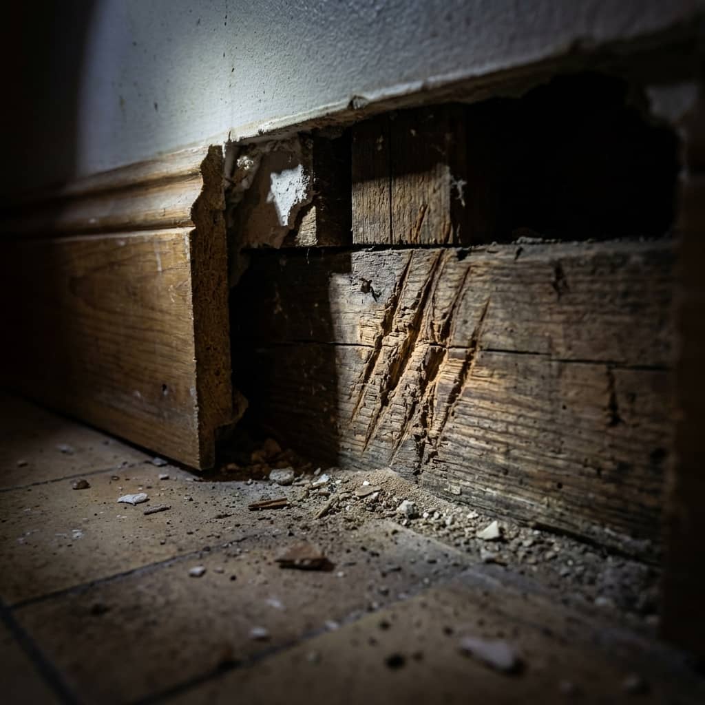 Traces de grattement de rats dans un mur